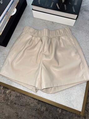 Anine Bing Ivory High-Waist Faux Leather Shorts Sz 0
